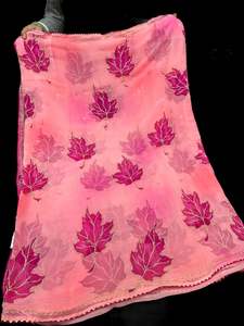 Beautiful handwork design on contrast leaf border on soft Georgette Saree with c&hellip;