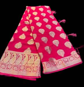 Plain Printed Sarees 1: Pure chiffon based Beautiful zari work Banarasi look Saree