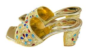 Party Wear Heels Wedge Flats: Multi Colored Stone Studded Designer Wedge