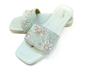 Party Wear Heels Wedge Flats: Pearls beaded with stone work soft cushioned Flats