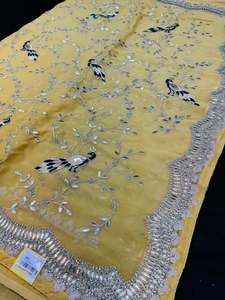 (Video clip attached)Pastel Yellow Colour Heavy Stone Work & Embroidery Jaal Wor&hellip;