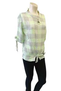 Lite green check print top