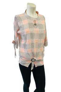 Peach & Black check Print top