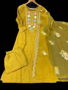 (Video Clip attached)Gold color hand embroidery & mirror work on neck design sof&hellip;