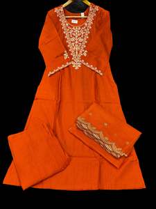 Rust color embroidery work on neck design very soft dola Silk based beautiful ka&hellip;