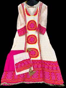 Plus size Hot Pink color Bandhani work embroidery neck design soft Dola Silk bas&hellip;