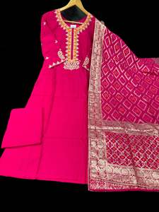 Hot Pink color embroidery work on neck design very soft dola Silk based beautifu&hellip;