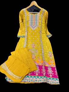 (Video Clip attached )Mustard color multicoloured embroidery work very very soft&hellip;