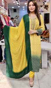(Video Clip attached )Yellow & Green color stone & sequined handwork on neck des&hellip;