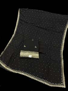 (Clip attached) Black color pure crepe silk based handwork kameez with rayon bot&hellip;