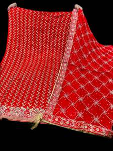 (video clip attached)Red color pure chinnon based embroidery work with handwork &hellip;