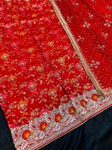 Red color soft Banarasi silk based beautiful embroidery & stone work kameez with&hellip;