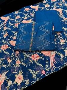 (Video clip attached)Nevi Blue color soft silk based beautiful embroidery sequin&hellip;