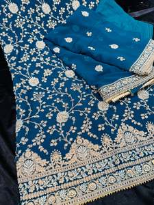 (Video clip attached) Peacock color soft georgette based beautiful embroidery & &hellip;