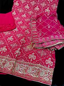 Hot Pink color soft silk based beautiful sequined embroidery kameez with pure ra&hellip;