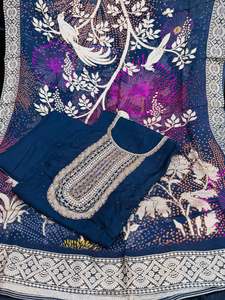 Nevi Blue color soft silk based beautiful embroidery work handwork kameez with p&hellip;