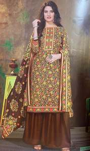 Woolen Warm Suits Unstitched Fabrics: Designer Woolen Collection Fabric TOP :- *Pashmina jacquard Print with exclusive Swarovski Diamond WORK cut:-2.50 mtr appx BOT:- *Heavy spun bottom 2.50mtr Dupatta:- TWILL SHAWL * PRINTED 2:25 cut Size: Unstitched