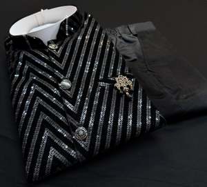 Black Color Velvet based sequenced work Kids Fancy coat / Jodhpuri Suits with Pants