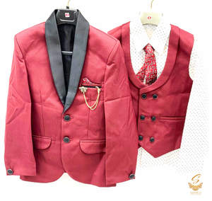 Dark Maroon Colour Boys 5 Piece Suit