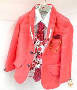 Dark French Rose Colour Boys 5 Piece Suit