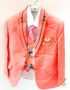 Dark Peach Colour Boys 5 Piece Suit