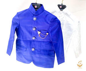 Royal Blue Colour 3 Piece Nehru Suit With White Shirt & Dark Green Pent