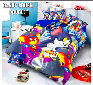 Cotton Bed Sheets: Tom & Jerry Cartoon Printed Glace Cotton Bed Sheet With Pillow Covers (Size Bed Sheet :- 230 * 250 Cms(Appx) 2 PCS Pillow Cases: -46 *69 +5cms (Appx) Washing Instructions :- Hand/Machine Wash , Do Not Bleach , Medium Steam Iron, Do Not Dry Clean, Tumble D