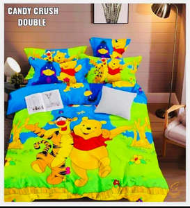 Winnie The Pooh Cartoon Printed Glace Cotton Bed Sheet With Pillow Covers (Size &hellip;
