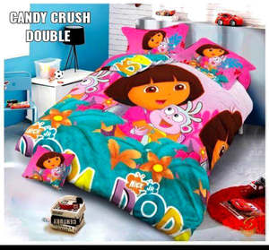 Dora The Explorer Cartoon Printed Glace Cotton Bed Sheet With Pillow Covers (Siz&hellip;