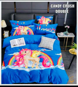Cotton Bed Sheets: The Unicorn Cartoon Printed Glace Cotton Bed Sheet With Pillow Covers (Size Bed Sheet :- 230 * 250 Cms(Appx) 2 PCS Pillow Cases: -46 *69 +5cms (Appx) Washing Instructions :- Hand/Machine Wash , Do Not Bleach , Medium Steam Iron, Do Not Dry Clean, Tumble D
