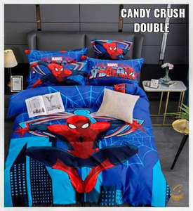 Spiderman Cartoon Printed Glace Cotton Bed Sheet With Pillow Covers (Size Bed Sh&hellip;