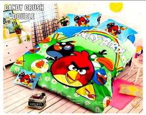 Angry Birds Cartoon Printed Glace Cotton Bed Sheet With Pillow Covers (Size Bed &hellip;