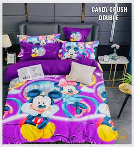 Mickey Mouse and Miny Mice Cartoon Printed Glace Cotton Bed Sheet With Pillow Co&hellip;