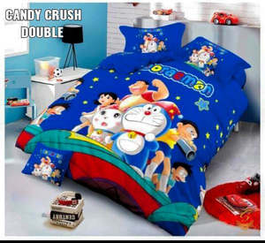 Doraemon Cartoon Printed Glace Cotton Bed Sheet With Pillow Covers (Size Bed She&hellip;