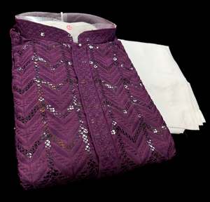 Mens Kurta Pajama: Pure Rayon Based Beautiful heavy Embroidery Work At Front And Back With Sequins Work Designer Kurta & white pajama