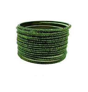 Mehndi(Henna Green) Color kids plain Shiny Metal bangles (2 dozen in one pack)