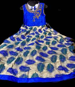 Kids Gowns Kameez: Stonework beautiful brocade silk print gown
