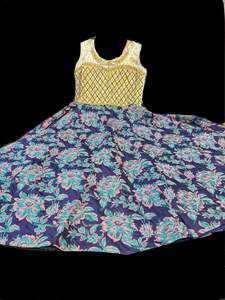 Stonework with Blue pink & Teal colour beautiful brocade silk print gown