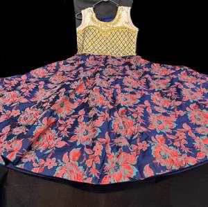 Stonework with Blue, Red & Teal colour beautiful brocade silk print gown