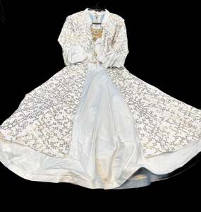 Grey colour silk based jacket style stone work beautiful gown