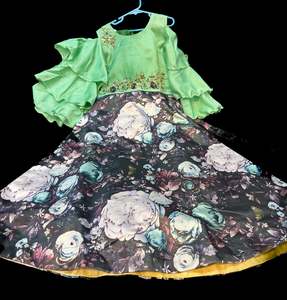Mint colour silk based beautiful printed flared gown