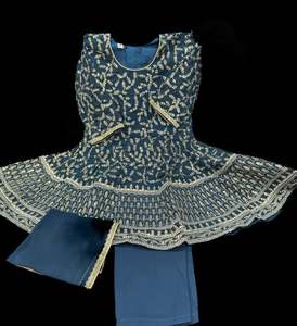 Kids Gowns Kameez: Pure and soft georgette based embroidery with sequined work girls Anarkali suit with pants and dupatta(color will be same for all sizes pictures sometimes comes different )