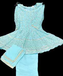 Kids Gowns Kameez: Pure and soft georgette based embroidery with sequined work girls Anarkali suit with pants and dupatta(color will be same for all sizes pictures sometimes comes different )