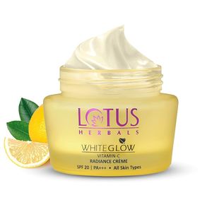 Face Cream Moisturiser: Lotus Herbals WhiteGlow Vitamin C Radiance Cream | SPF 20 | For Dark Spots & Dull Skin | Anti- Pollution | 50g