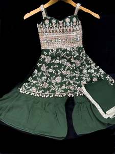 Girls Punjabi Suits Sharara Suits: (Video clip attached)Green color Pure and soft georgette based sequined with embroidery work girls sharara suit with dupatta