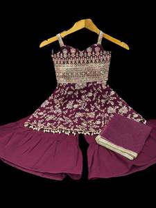 (Video clip attached)Plum color Pure and soft georgette based sequined with embr&hellip;
