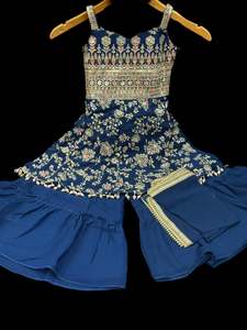 Girls Punjabi Suits Sharara Suits: (Video clip attached)Peacock Blue color Pure and soft georgette based sequined with embroidery work girls sharara suit with dupatta