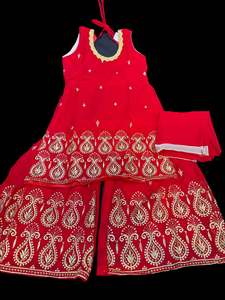 Girls Punjabi Suits Sharara Suits: Red colour georgette based embroidered sharara suit