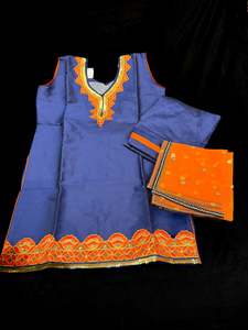 Girls Punjabi Suits Sharara Suits: Blue & Orange color silk based colour kids punjabi suit