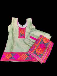 Girls Punjabi Suits Sharara Suits: Mint with Hot Pink combination kids phulkari suit
